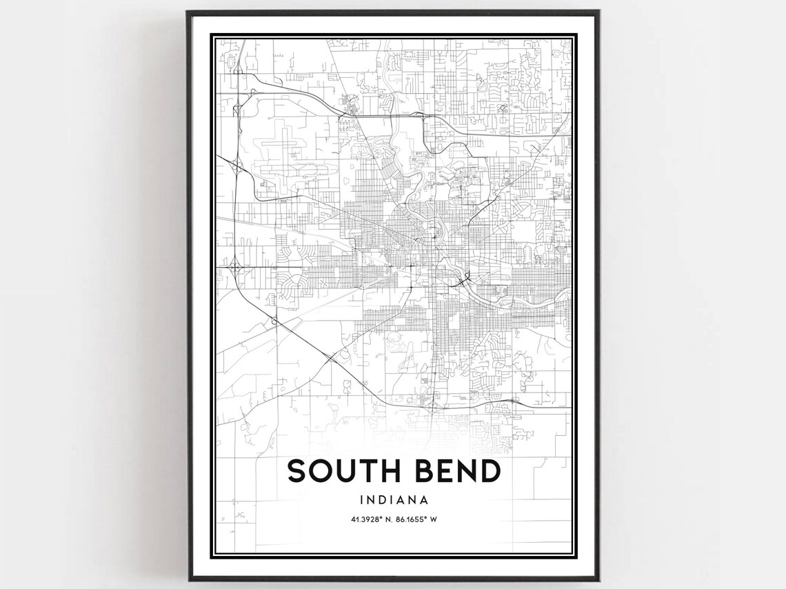 South Bend Map Print, Indiana Street Decor