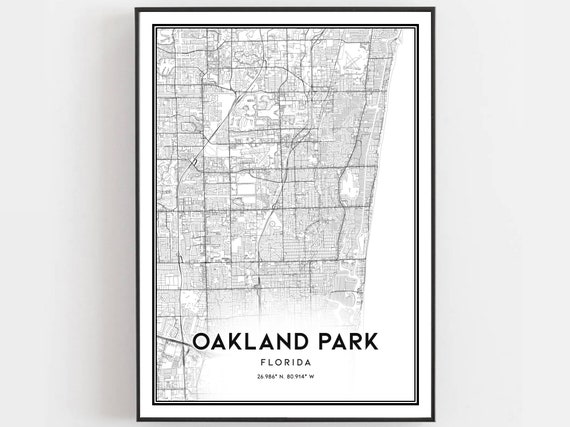 Oakland Park Map Poster Print, Florida Street Decor