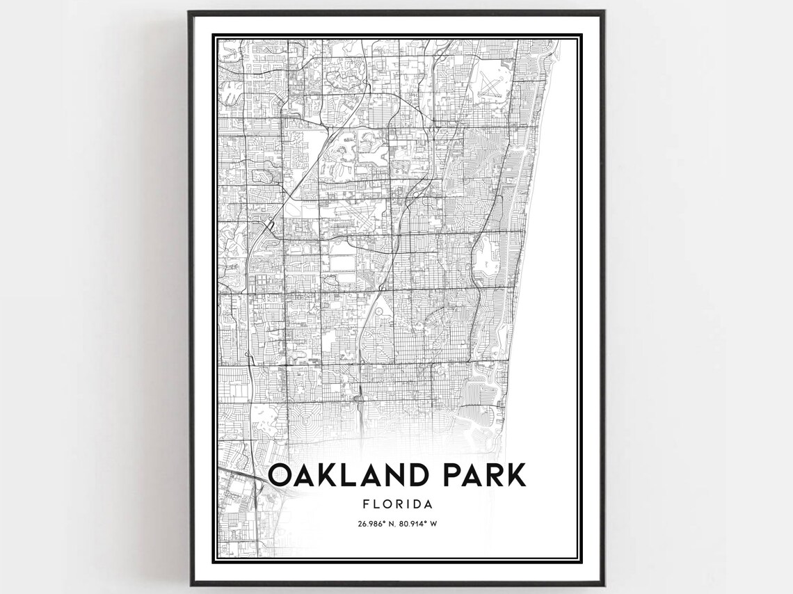 Oakland Park Map Poster Print, Florida Street Decor