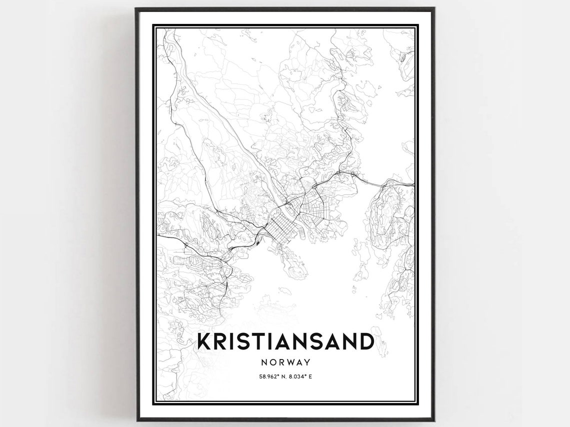 Kristiansand Norway Vintage Map Minimalist City Street Plan Wall Art