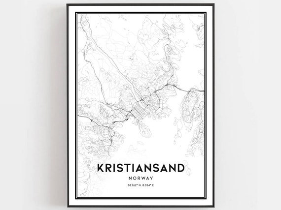 Kristiansand Map Print Poster Wall Art City Street Decor Road B1186