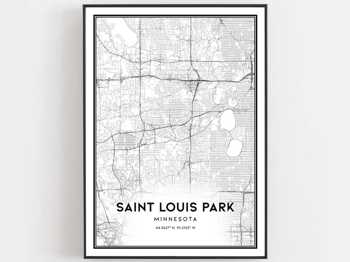 Saint Louis Park Minnesota Minimalist Monochrome Street Map Art Poster