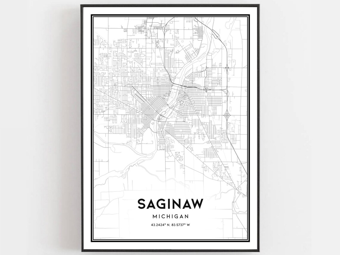 Saginaw Map Print Poster, Michigan Street Decor