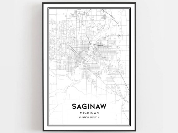 Saginaw Map Print Poster, Michigan Street Decor
