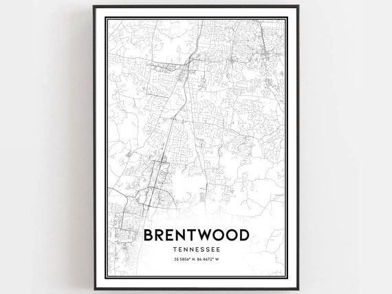 Brentwood Tennessee Map Art Print City Street Decor