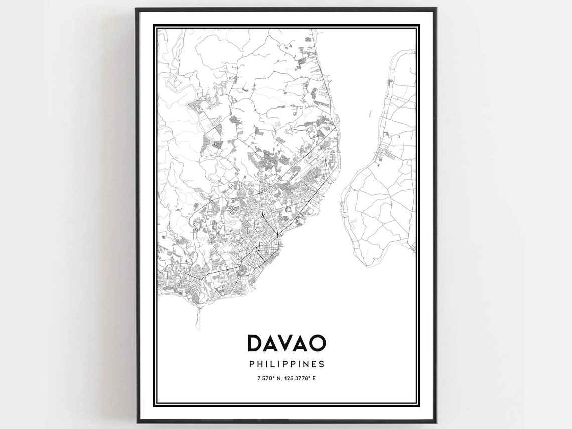Davao Philippines City Street Map Coordinates Minimalist Wall Poster