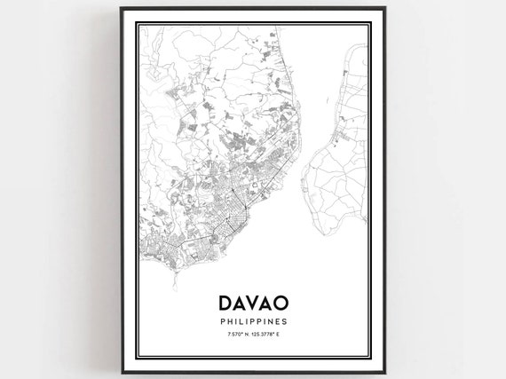 Davao Map Print Poster Wall Art City Street Decor Road Gift B210
