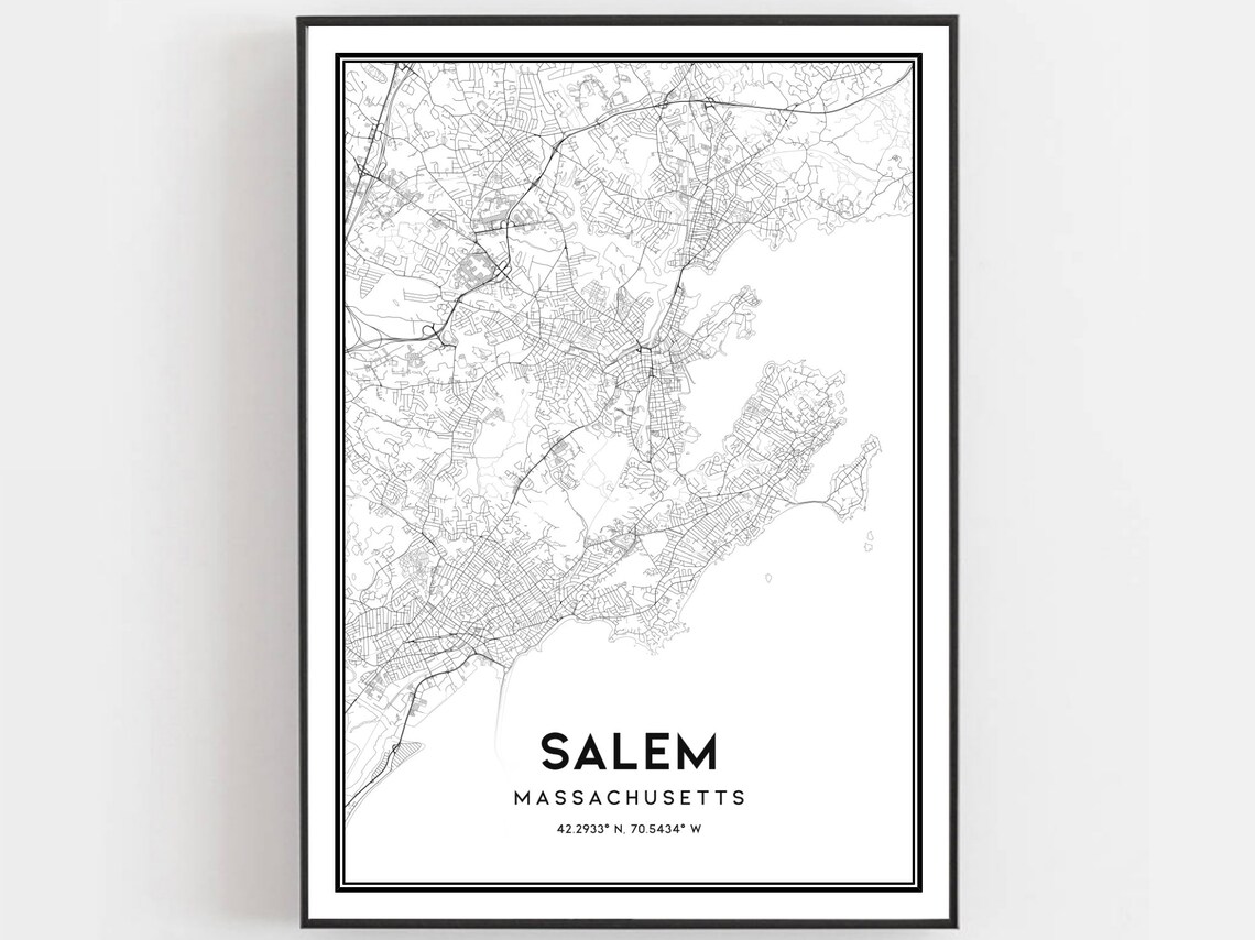 Salem Map Print, Massachusetts Street Decor