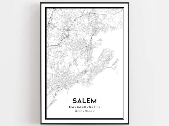 Salem Map Print, Massachusetts Street Decor