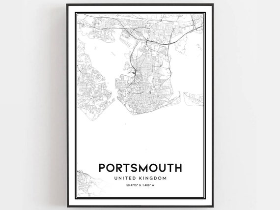 Portsmouth Map Print Poster Wall Art City Street Decor Road Gift