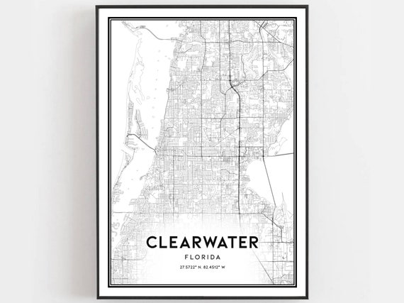 Clearwater Map Print, Florida Street Decor