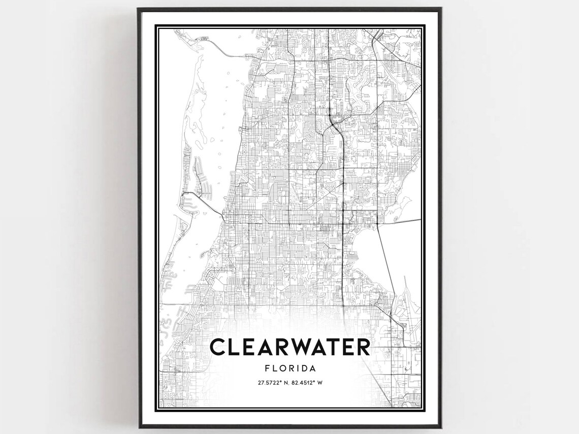 Clearwater Map Print, Florida Street Decor