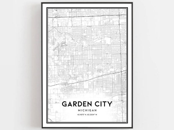 Garden City Map Poster Print, Michigan Street Decor