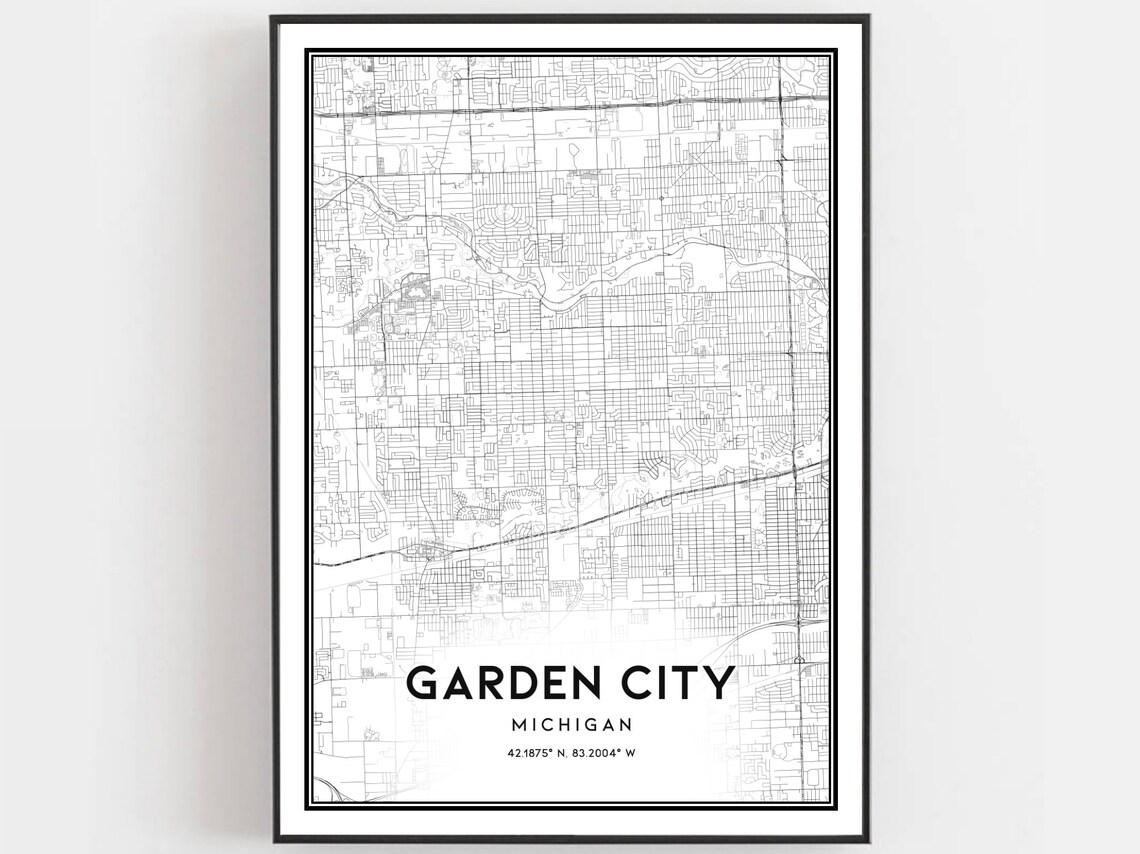 Garden City Map Poster Print, Michigan Street Decor