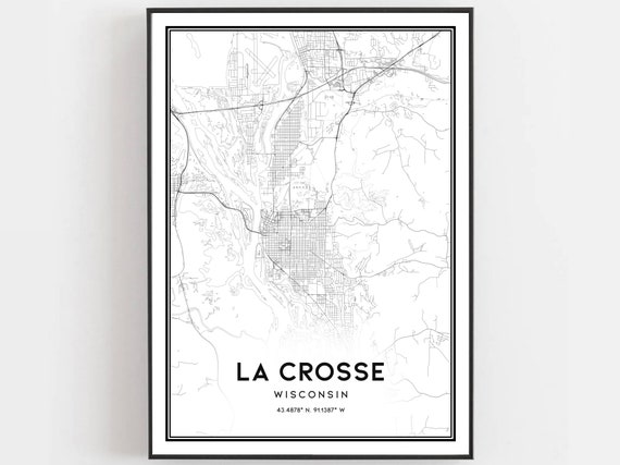 La Crosse Map Print Poster Wall Art Wi City Wisconsin Street Decor Road Gift B858
