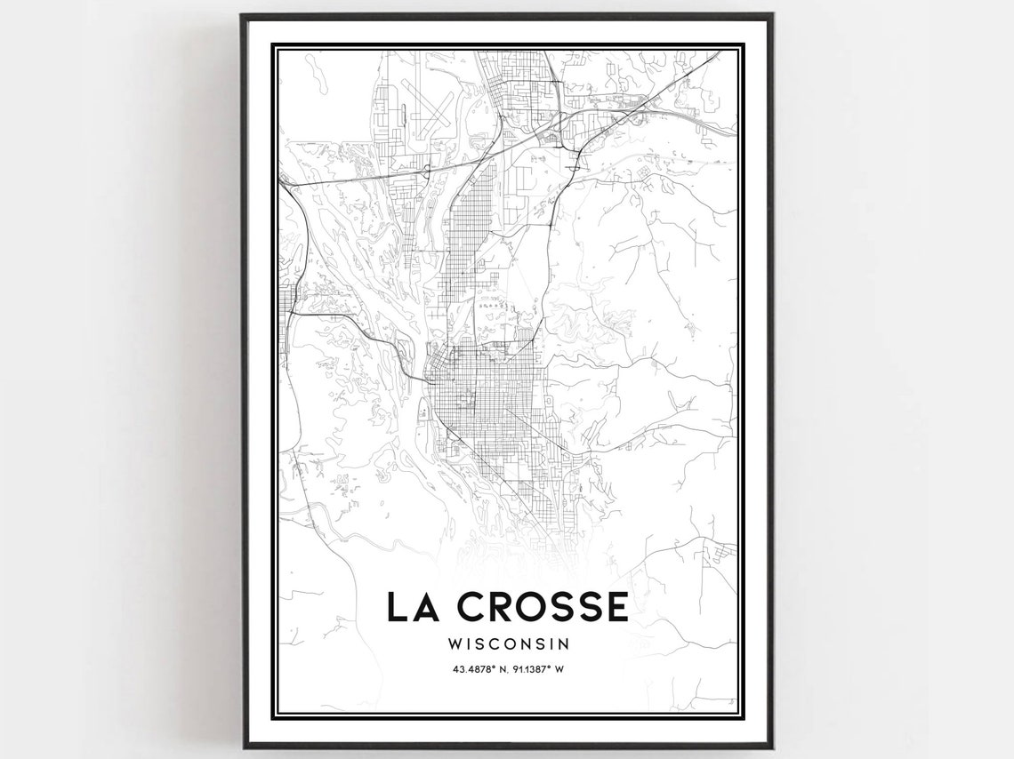 La Crosse Wisconsin Minimalist Street Map Print with Coordinates