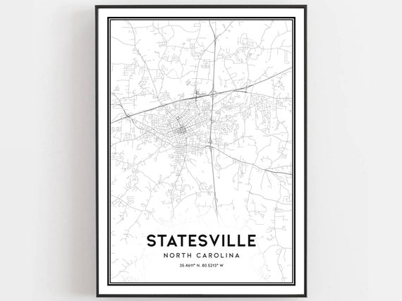 Statesville Map Print, North Carolina Street Decor