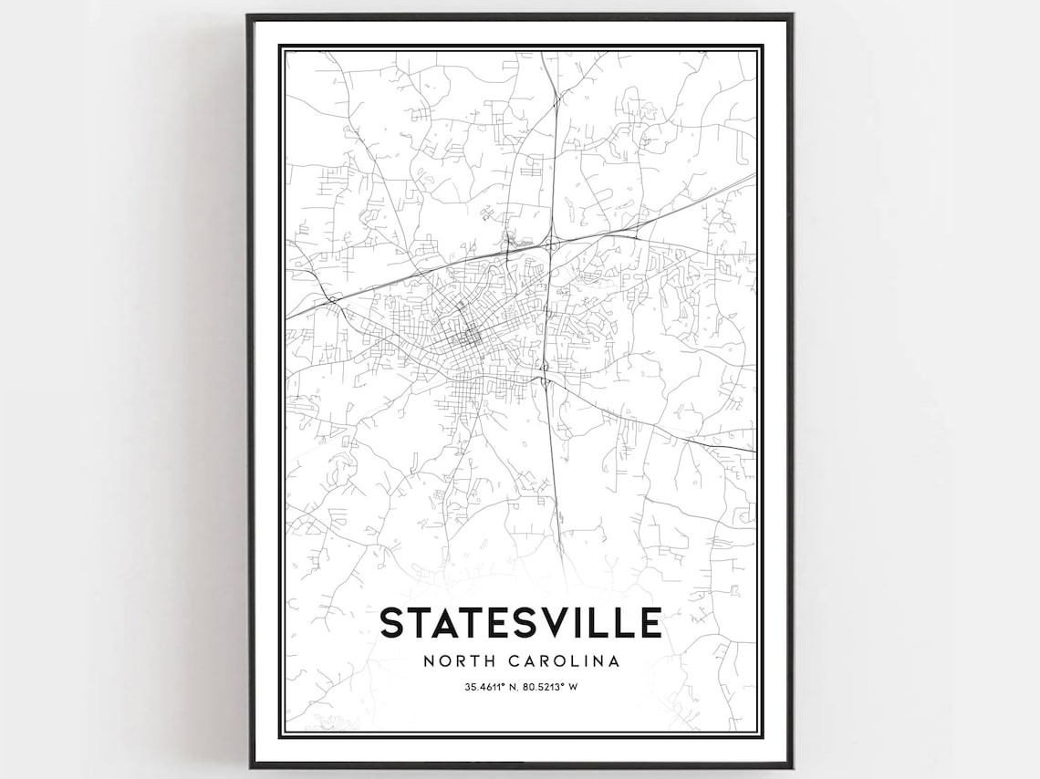 Statesville Map Print, North Carolina Street Decor