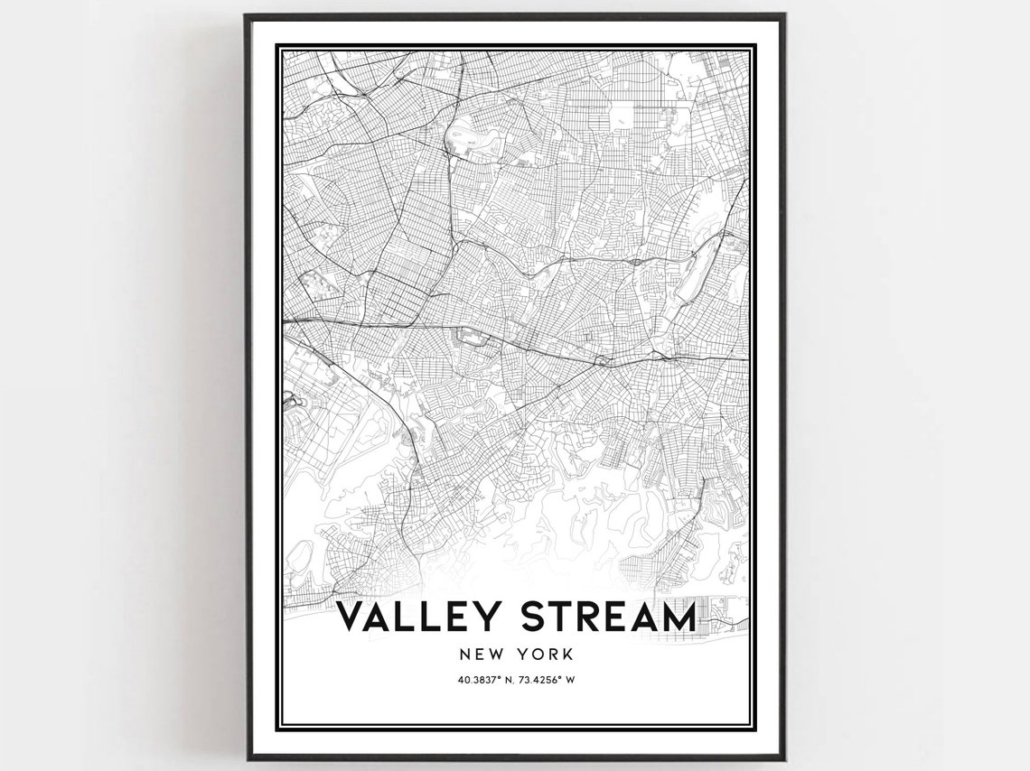 Valley Stream New York City Street Map Minimalist Wall Poster