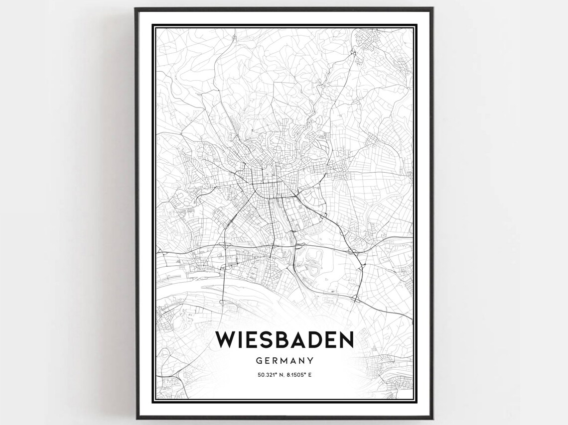 Wiesbaden Germany Street Map Black White Minimalist Coordinates Art Poster