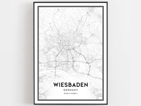 Wiesbaden Map Print Poster Wall Art City Street Decor Road Gift B356