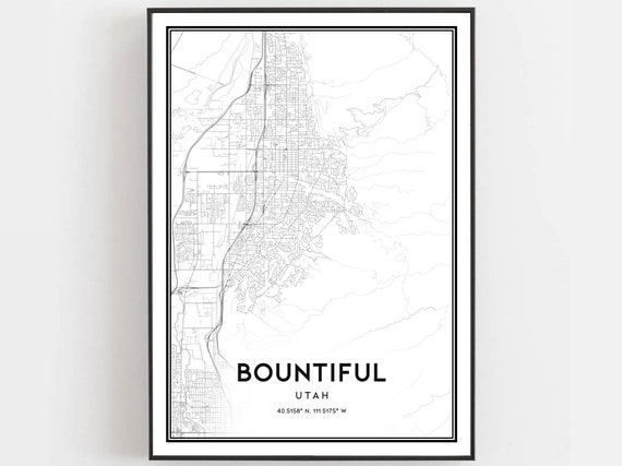 Bountiful Map Print Poster Wall Art Ut City Utah Street Decor Road Gift