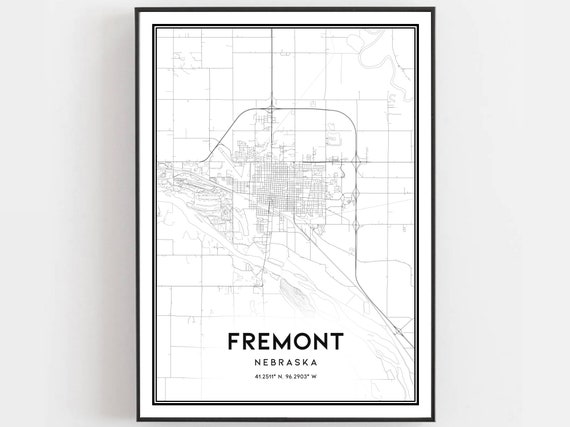 Fremont Nebraska Map Print City Street Art