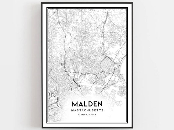 Malden Map Poster Print, Massachusetts Street Decor