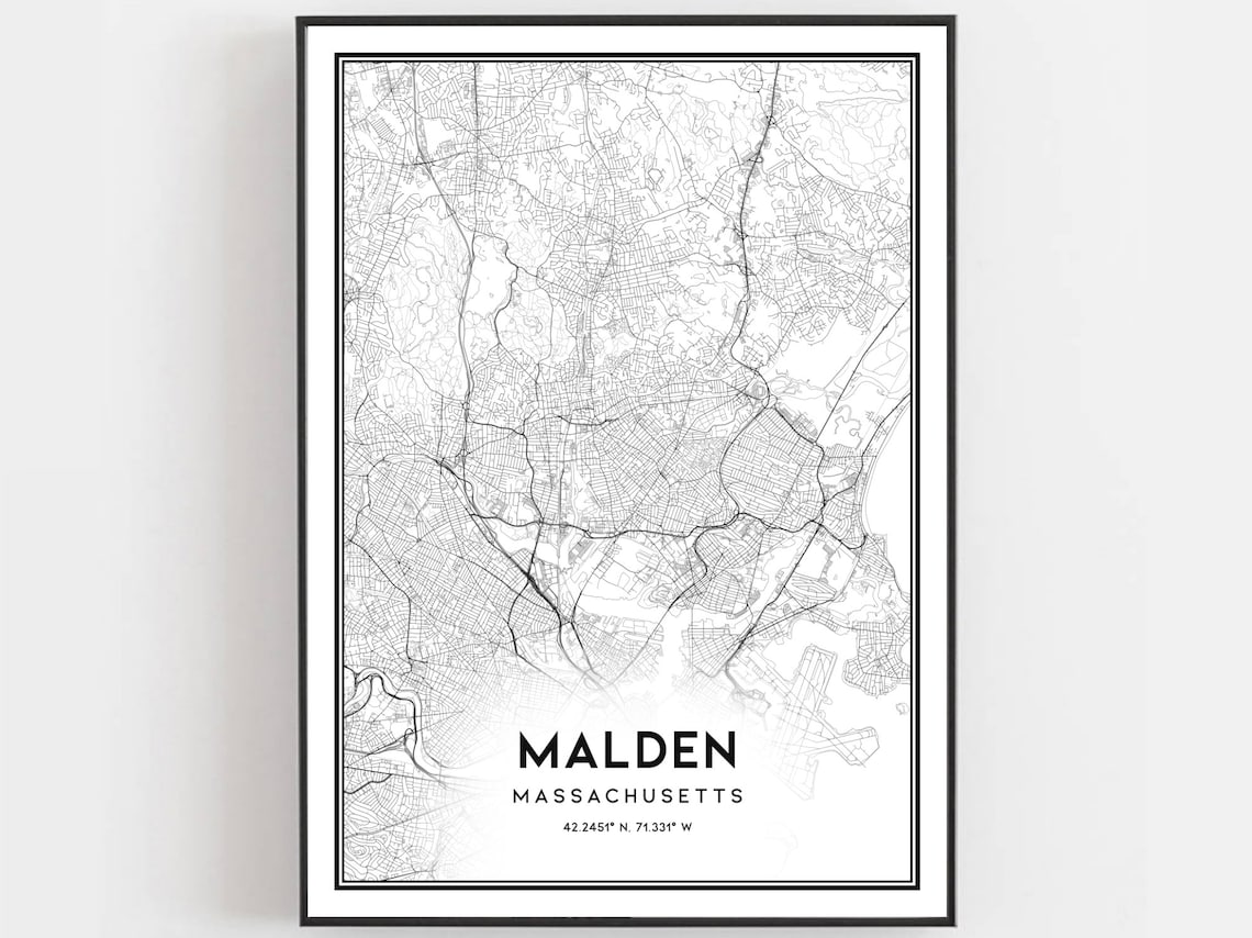 Malden Map Poster Print, Massachusetts Street Decor