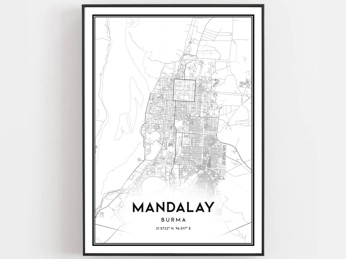 Mandalay Burma City Map Minimalist Street Art Wall Print Decor