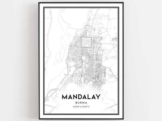 Mandalay Map Print Poster Wall Art City Street Decor Road Gift B217