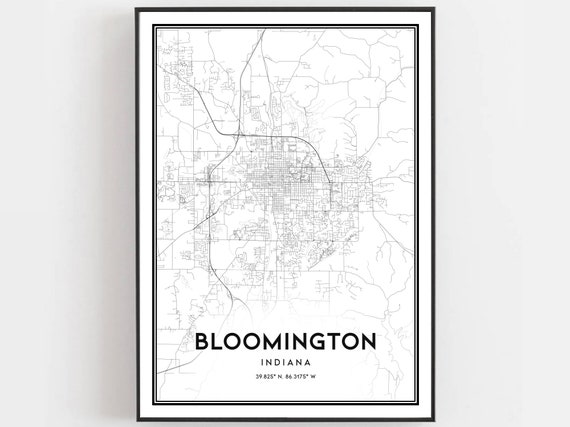 Bloomington Map Print Poster, Indiana Street Decor