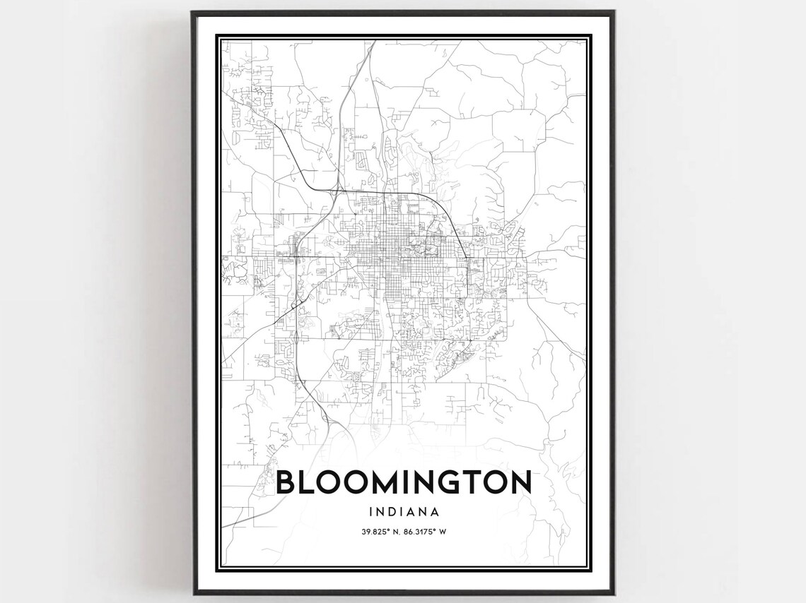 Bloomington Map Print Poster, Indiana Street Decor