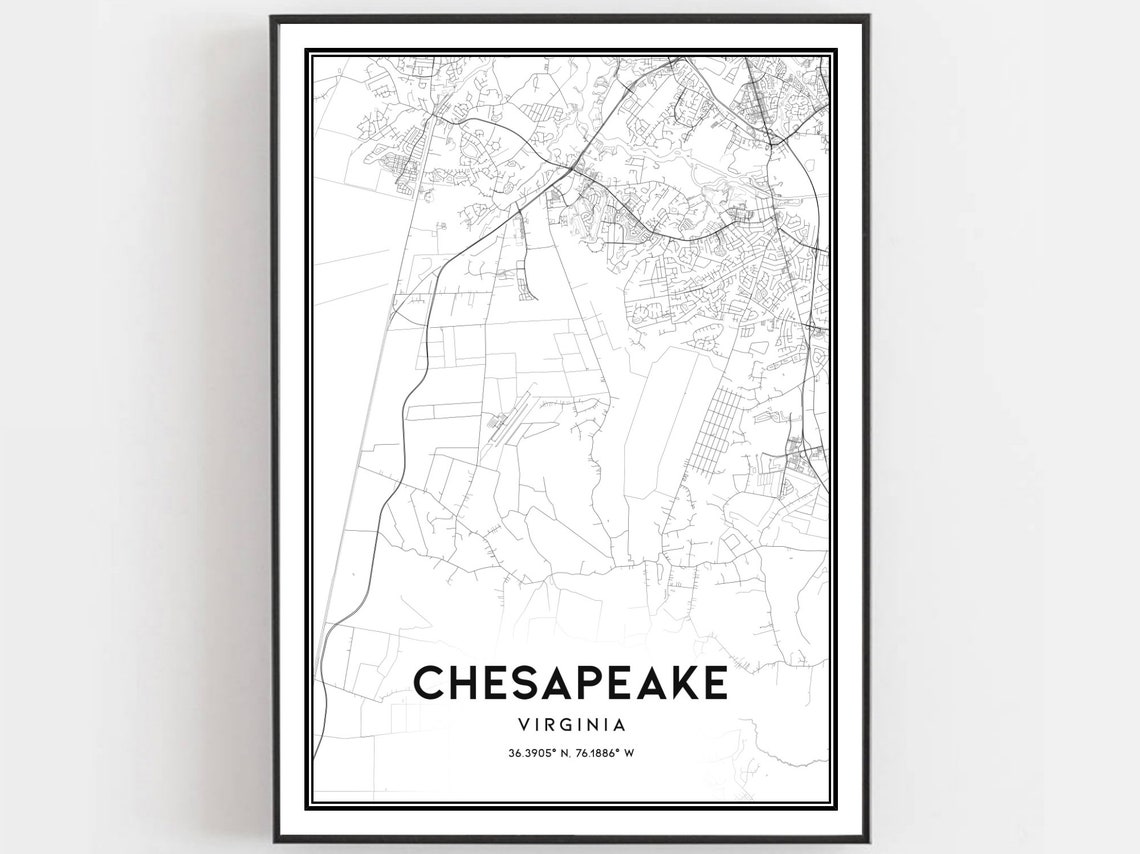 Chesapeake Virginia Minimalist City Street Map With Coordinates Poster