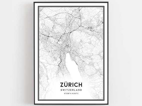 Zrich Map Print Poster Wall Art City Street Decor Road Gift B243