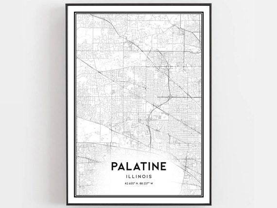 Palatine Illinois Map Print, City Street Art