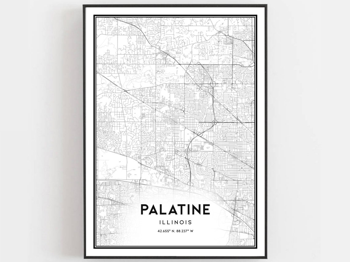 Palatine Illinois Map Print, City Street Art