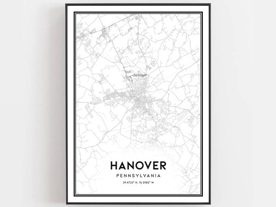 Hanover Map Print Poster Wall Art Pa City Pennsylvania Street Decor Road Gift B1142