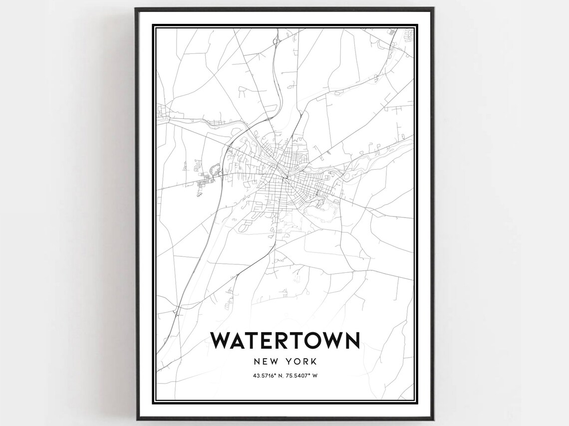 Watertown Map Poster, New York Street Map Art Print