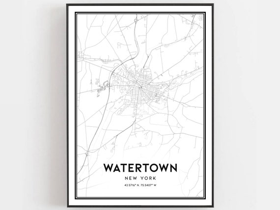 Watertown Map Poster, New York Street Map Art Print