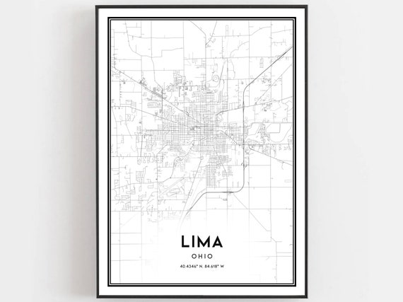 Lima Map Print Poster Wall Art Oh City Ohio Street Decor Road Gift B1109