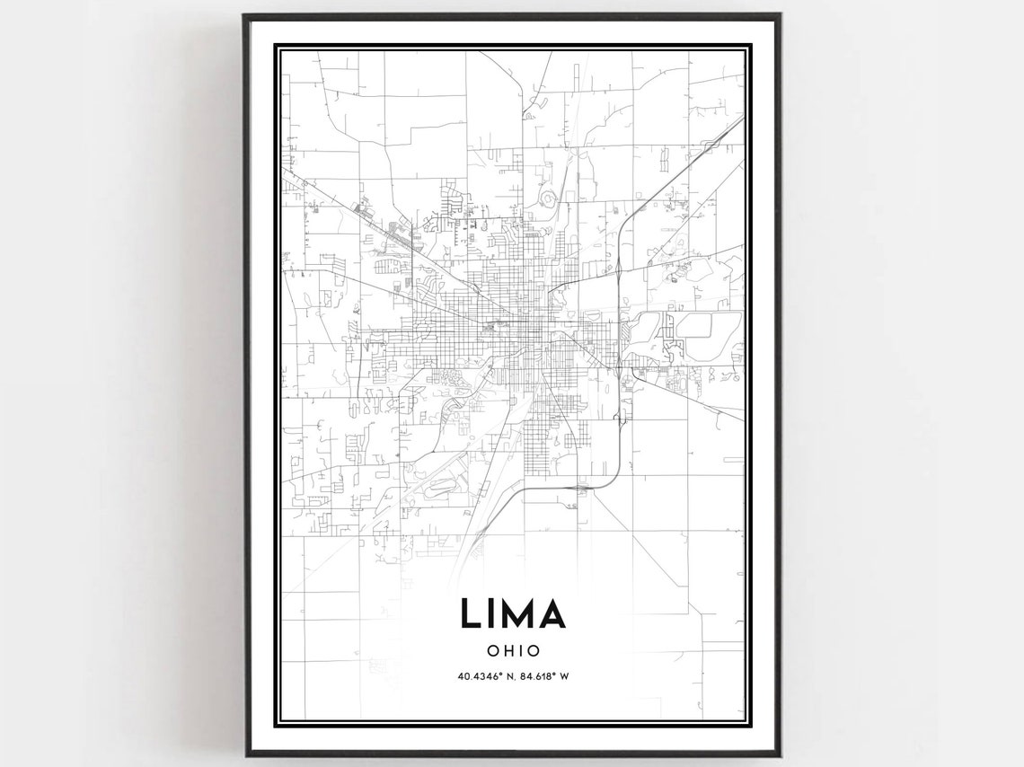 Lima Ohio Street Map Coordinates Modern Minimalist City Poster