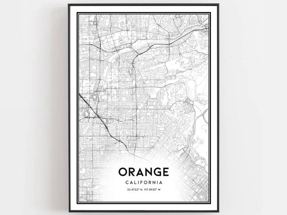 Orange Map Print Poster Wall Art Ca City Street Decor Road Gift B732