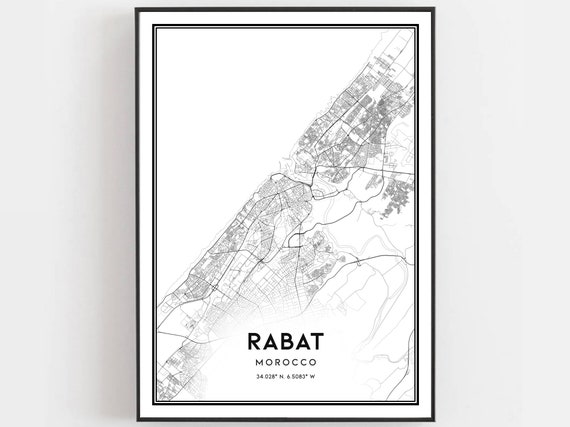 Rabat Map Print Poster Wall Art City Street Decor Road Gift B1605