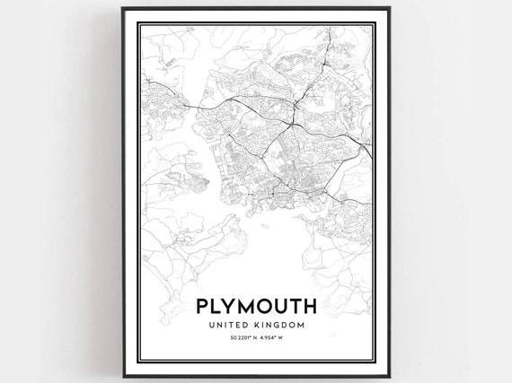Plymouth Map Poster, City Street Decor