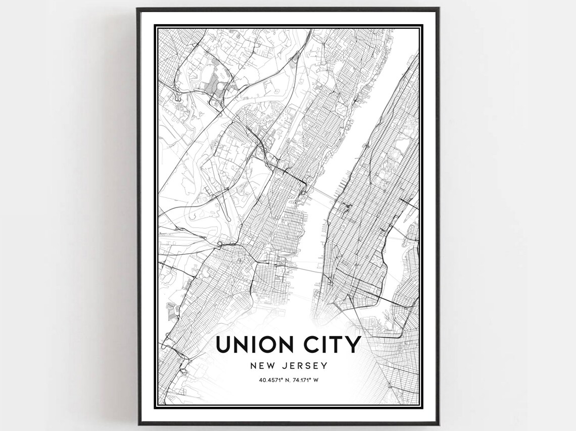 Union City New Jersey Minimalist Black and White Street Map Poster
