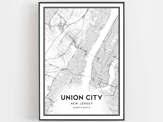 Union City Map Print Poster Wall Art Nj New Jersey Street Decor Road Gift B1116