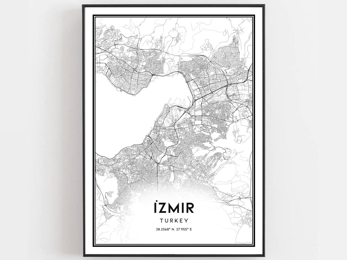 Izmir Turkey City Street Map Black And White Aegean Gift Poster