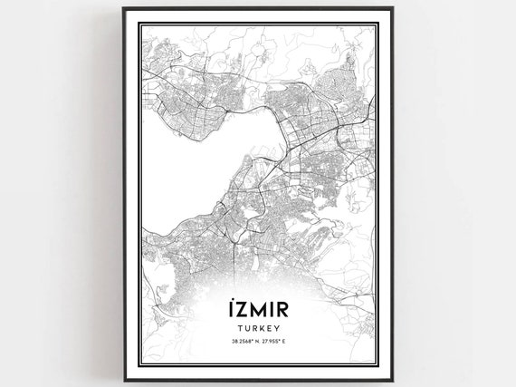 Izmir Map Print Poster Wall Art City Street Decor Road Gift B117v4
