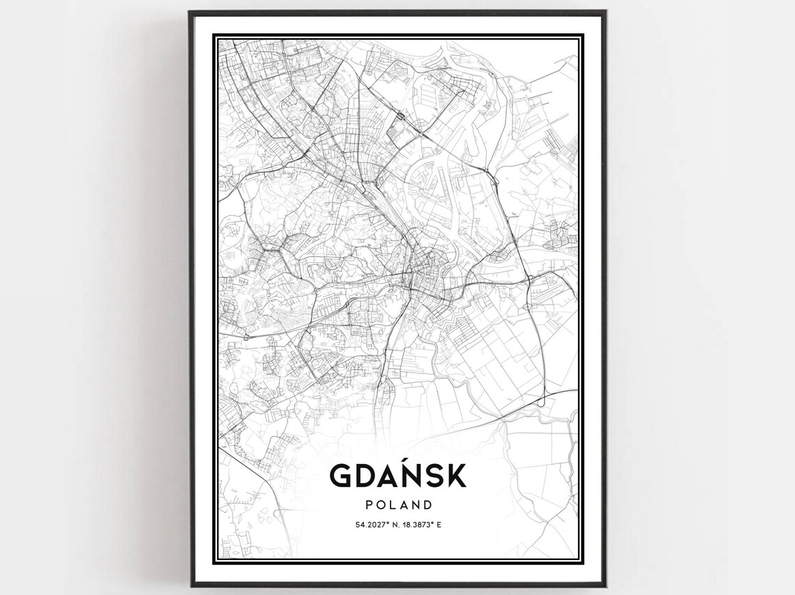 Gdask Map Poster, City Street Decor Road Gift